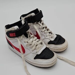 Nike High-Top Sneakers in White, Black, and Red Size 4Y